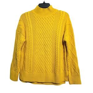 J. Crew Oversized Cable-Knit Mockneck Sweater XS Yellow GUC Cotton
